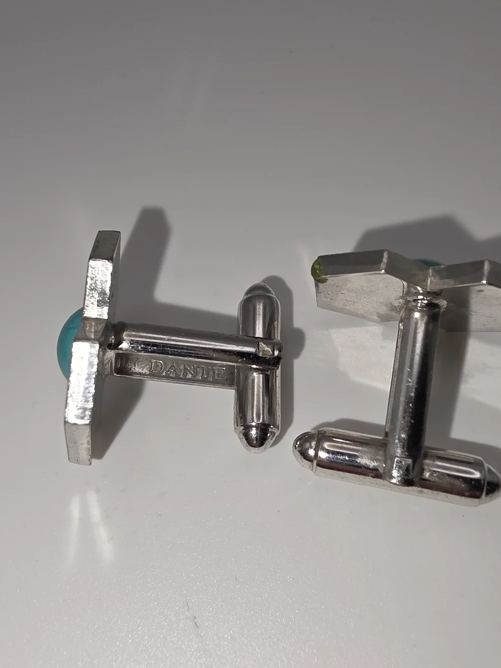 Dante Silver-Tone Hexagon Cuff Links with Turquoise Center
